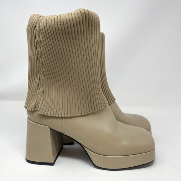 Charles & Keith Evie Knitted-Sock Ankle Boots Taupe Beige Size 8 - Picture 9 of 15